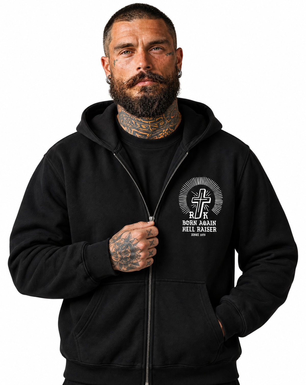 RUM KNUCKLES BORN AGAIN Zip Hoodie - Black - model front