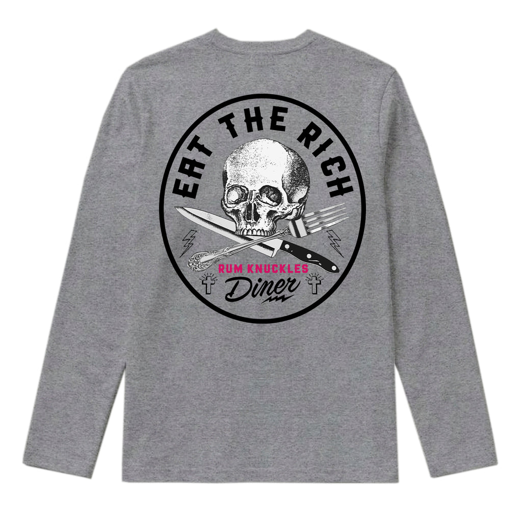 RUM KNUCKLES EAT THE RICH Long Sleeve Tee - Heather Grey - back
