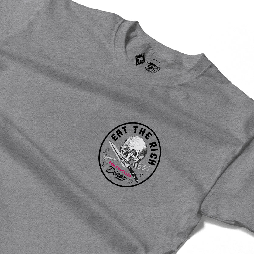 RUM KNUCKLES EAT THE RICH Long Sleeve Tee - Heather Grey - detail