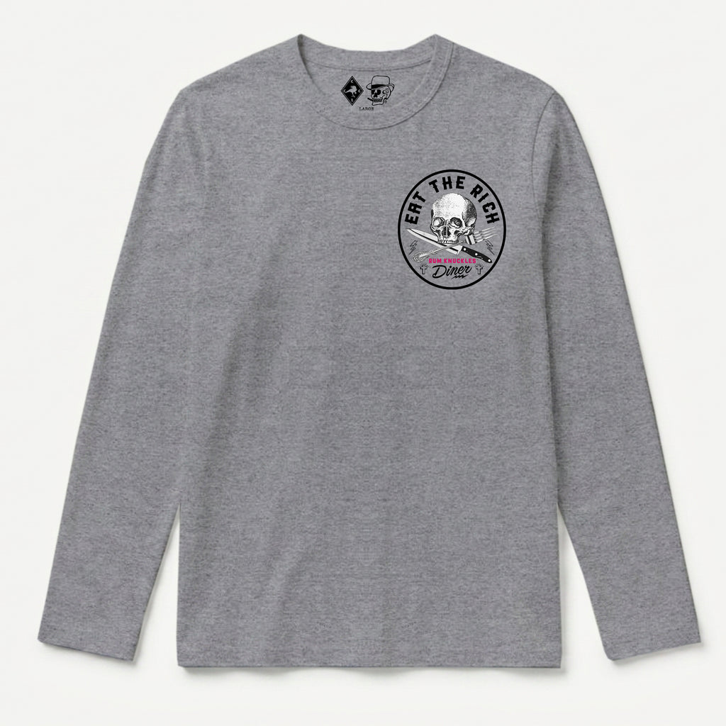RUM KNUCKLES EAT THE RICH Long Sleeve Tee - Heather Grey - front