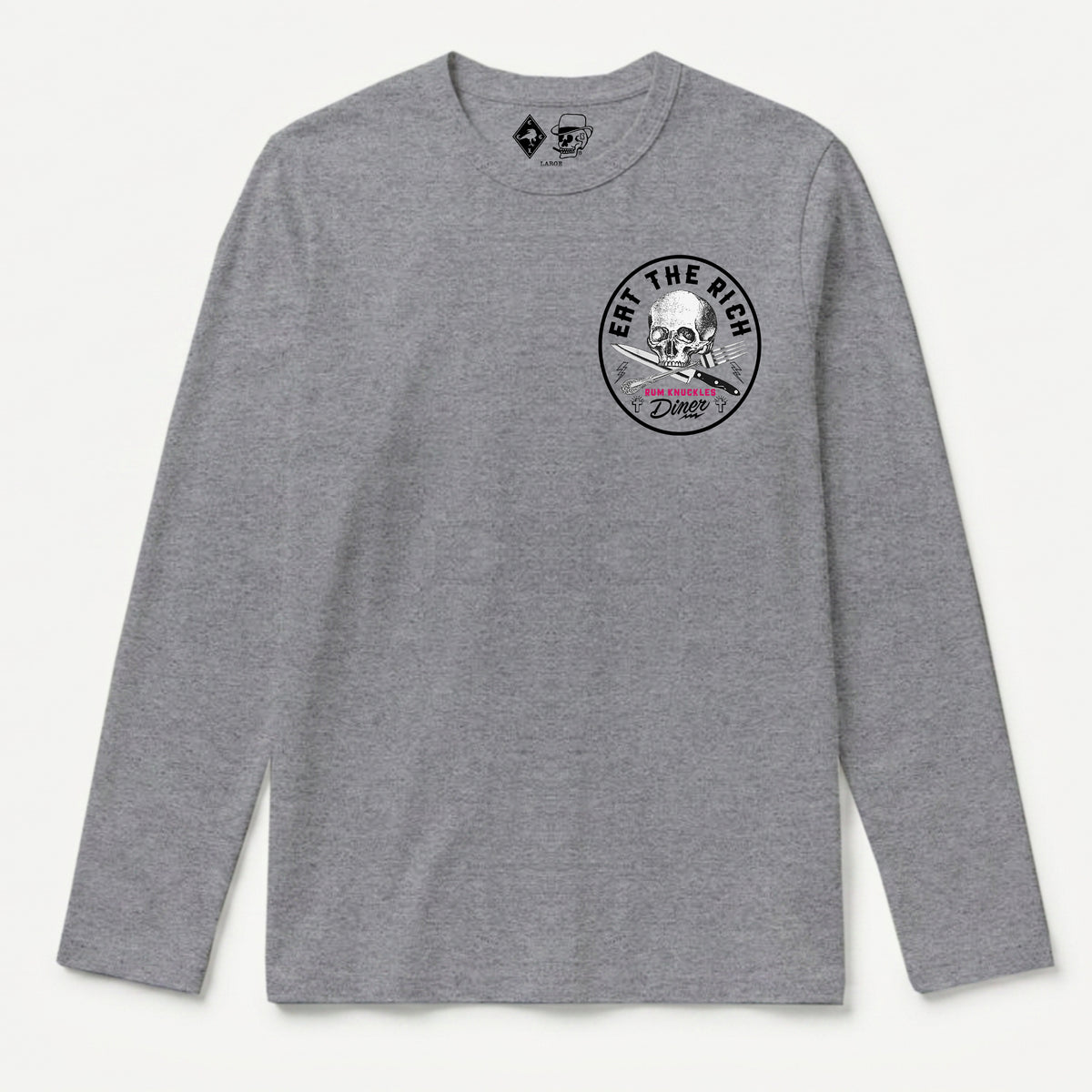 RUM KNUCKLES EAT THE RICH Long Sleeve Tee - Heather Grey - front