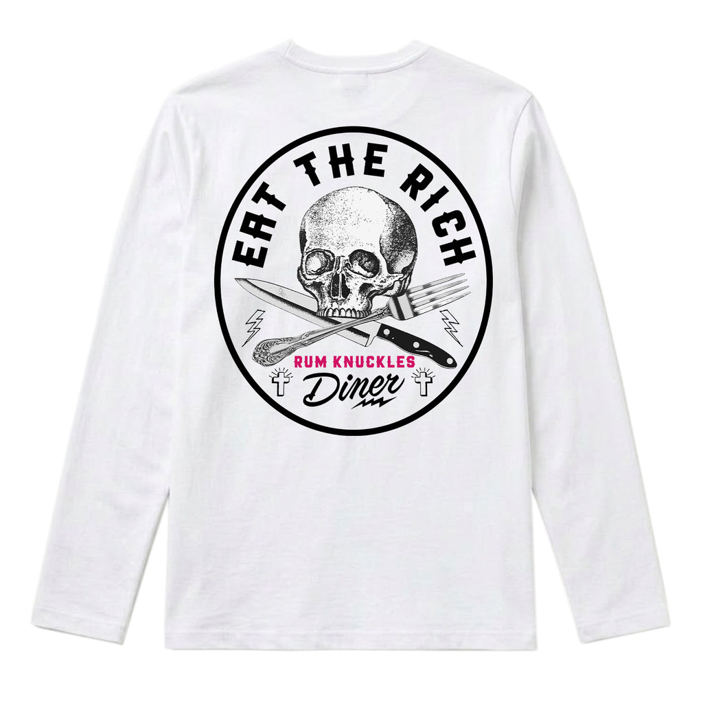 RUM KNUCKLES EAT THE RICH Long Sleeve Tee - White - back