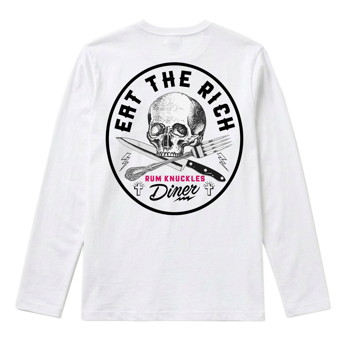 RUM KNUCKLES EAT THE RICH Long Sleeve Tee - White - back
