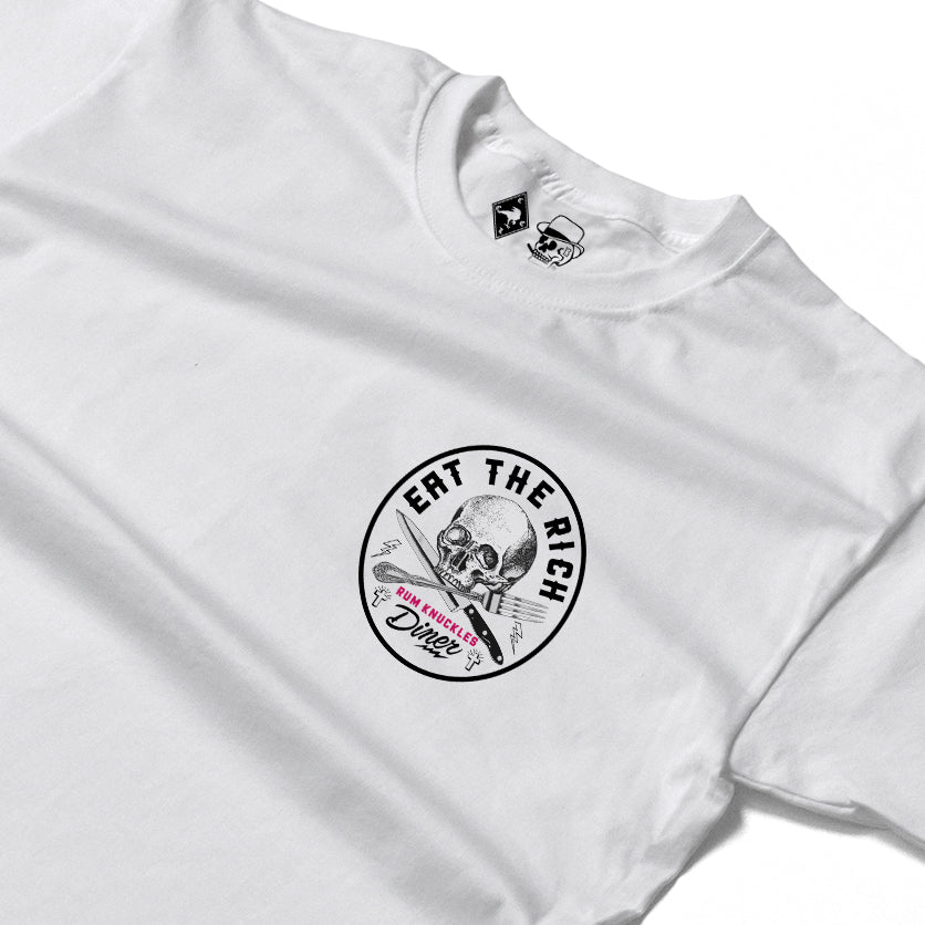 RUM KNUCKLES EAT THE RICH Long Sleeve Tee - White - detail