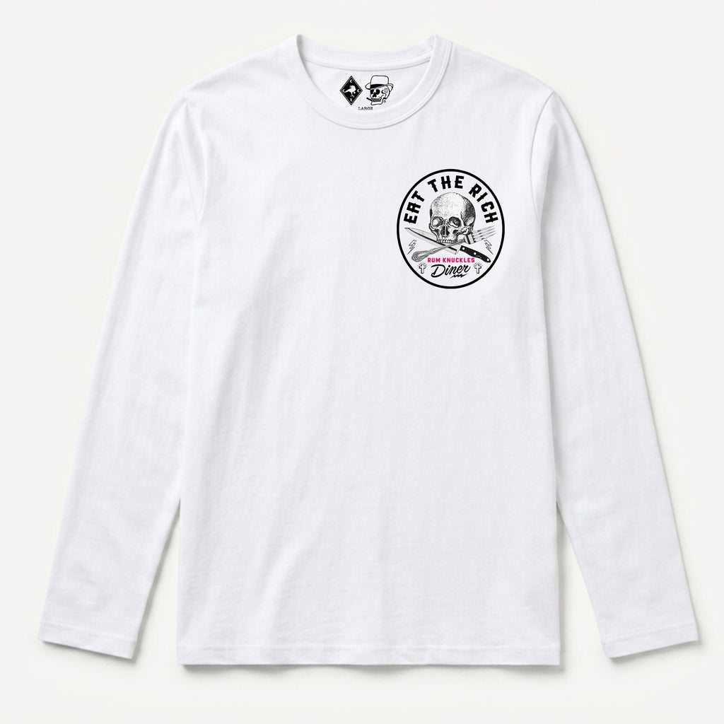 RUM KNUCKLES EAT THE RICH Long Sleeve Tee - White - front