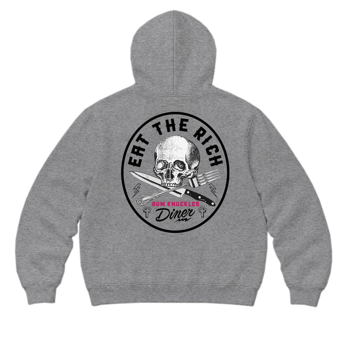 RUM KNUCKLES EAT THE RICH Zip Hoodie - Heather Grey - back