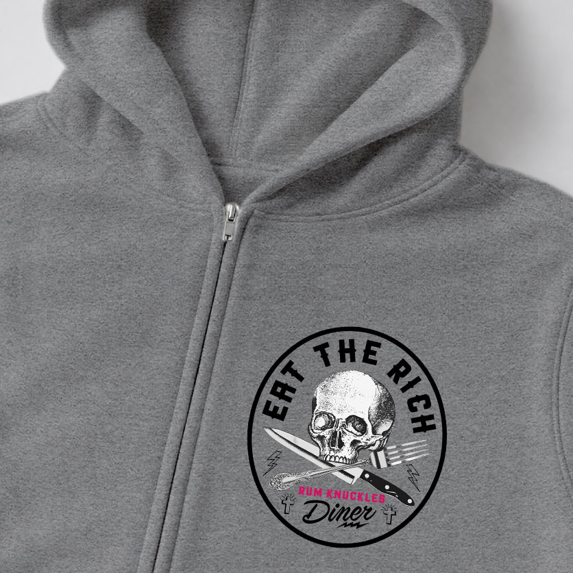 RUM KNUCKLES EAT THE RICH Zip Hoodie - Heather Grey - detail