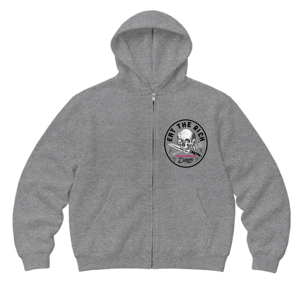 RUM KNUCKLES EAT THE RICH Zip Hoodie - Heather Grey - front