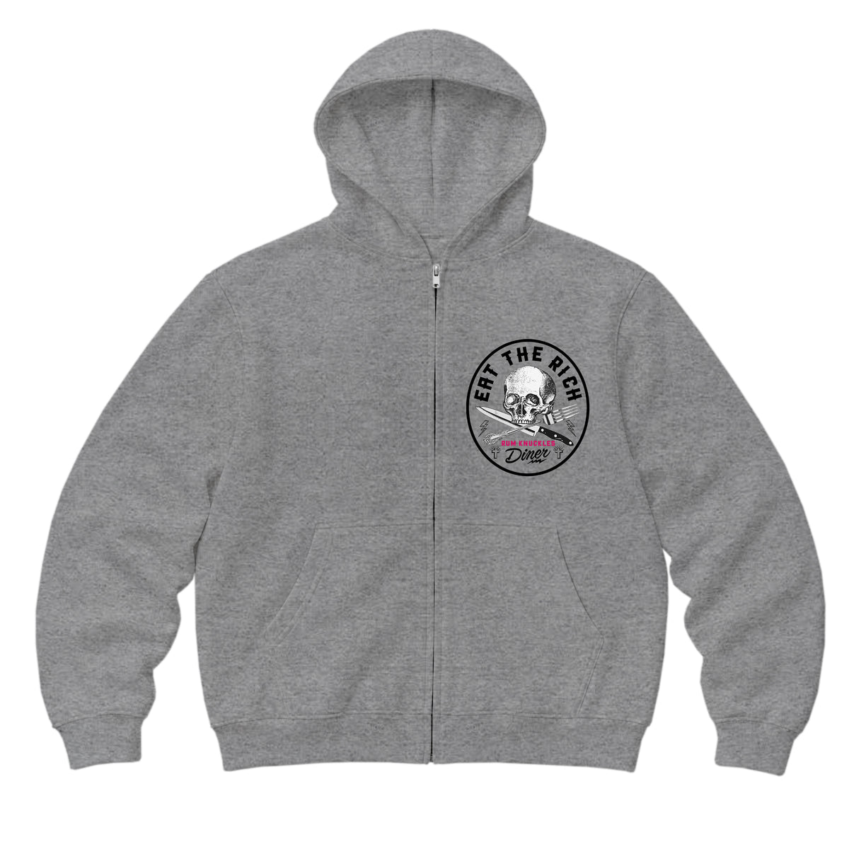 RUM KNUCKLES EAT THE RICH Zip Hoodie - Heather Grey - front