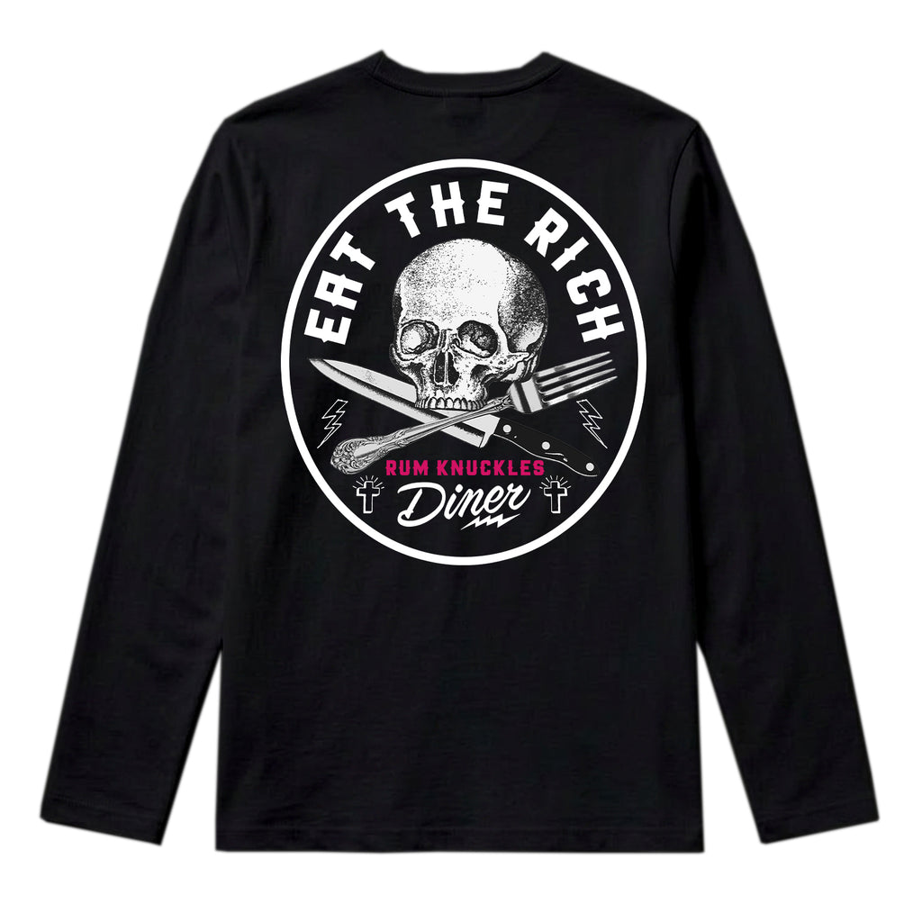 RUM KNUCKLES EAT THE RICH Long Sleeve Tee - Black - back