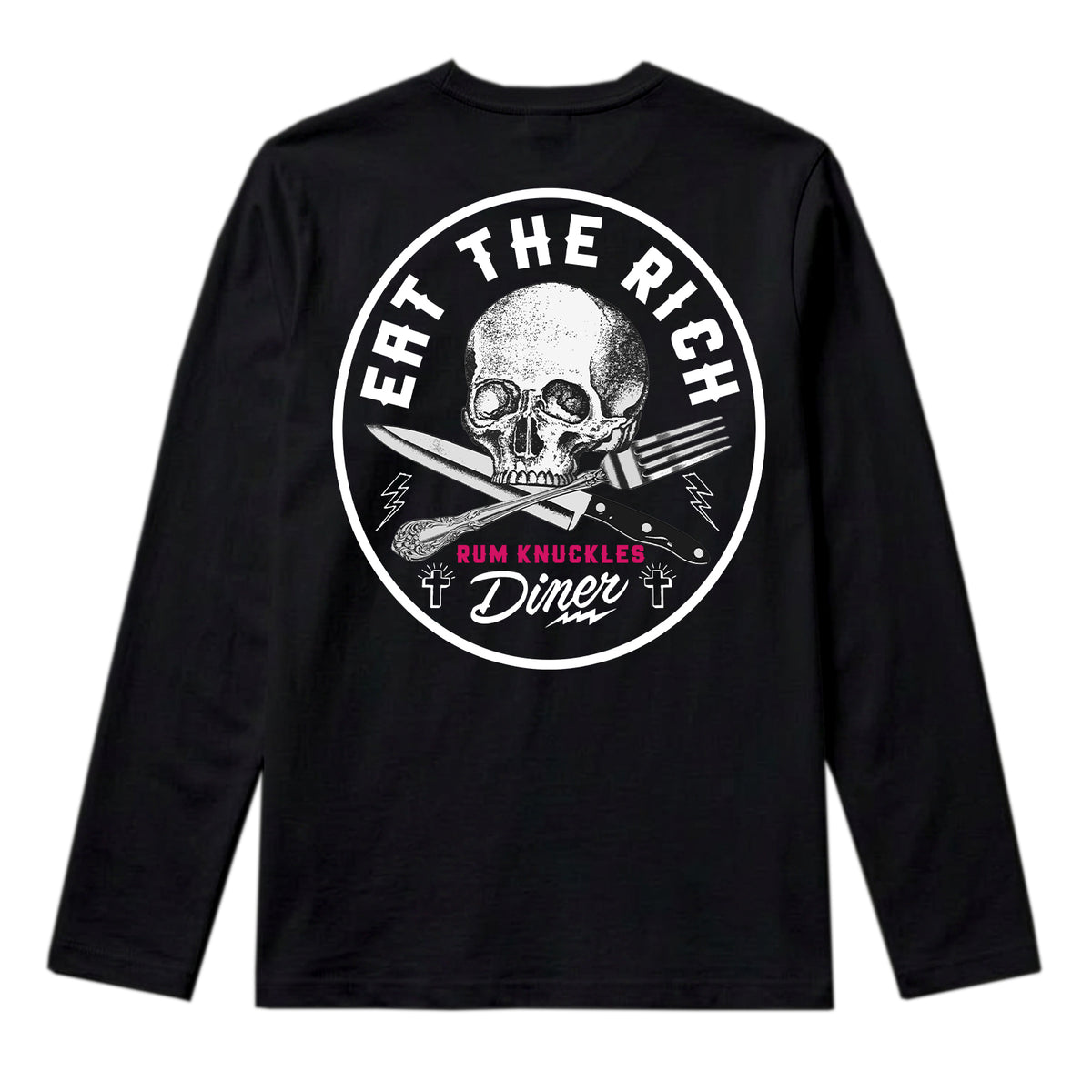 RUM KNUCKLES EAT THE RICH Long Sleeve Tee - Black - back