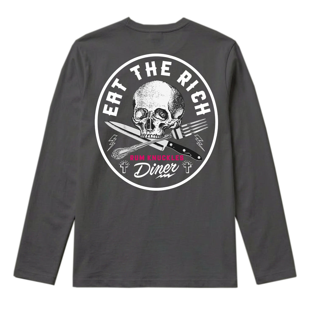 RUM KNUCKLES EAT THE RICH Long Sleeve Tee - Charcoal - back