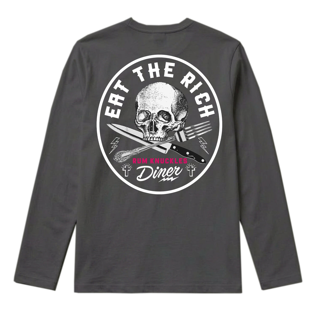 RUM KNUCKLES EAT THE RICH Long Sleeve Tee - Charcoal - back