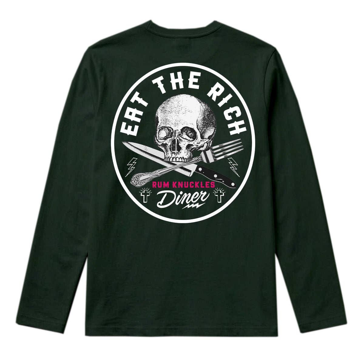 RUM KNUCKLES EAT THE RICH Long Sleeve Tee - Forest Green - back