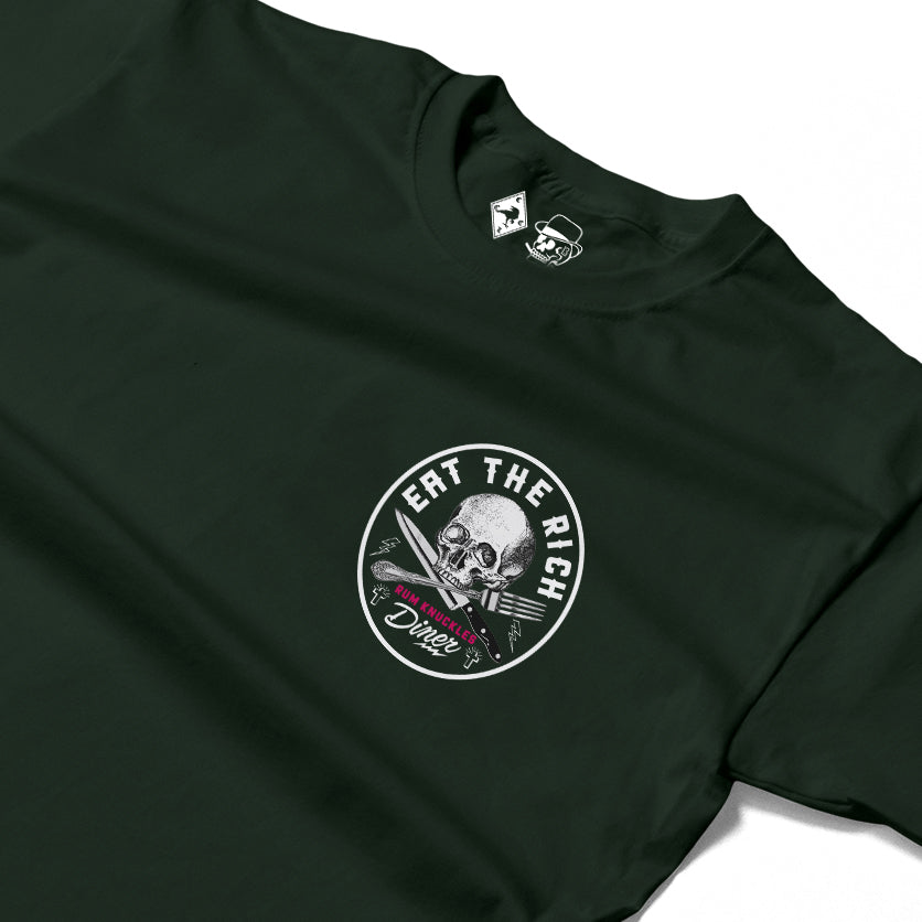 RUM KNUCKLES EAT THE RICH Long Sleeve Tee - Forest Green - detail