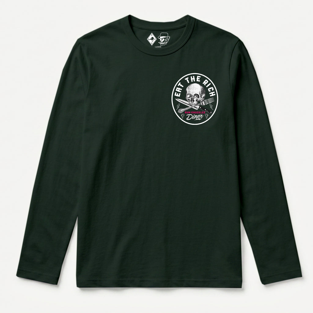 RUM KNUCKLES EAT THE RICH Long Sleeve Tee - Forest Green - front