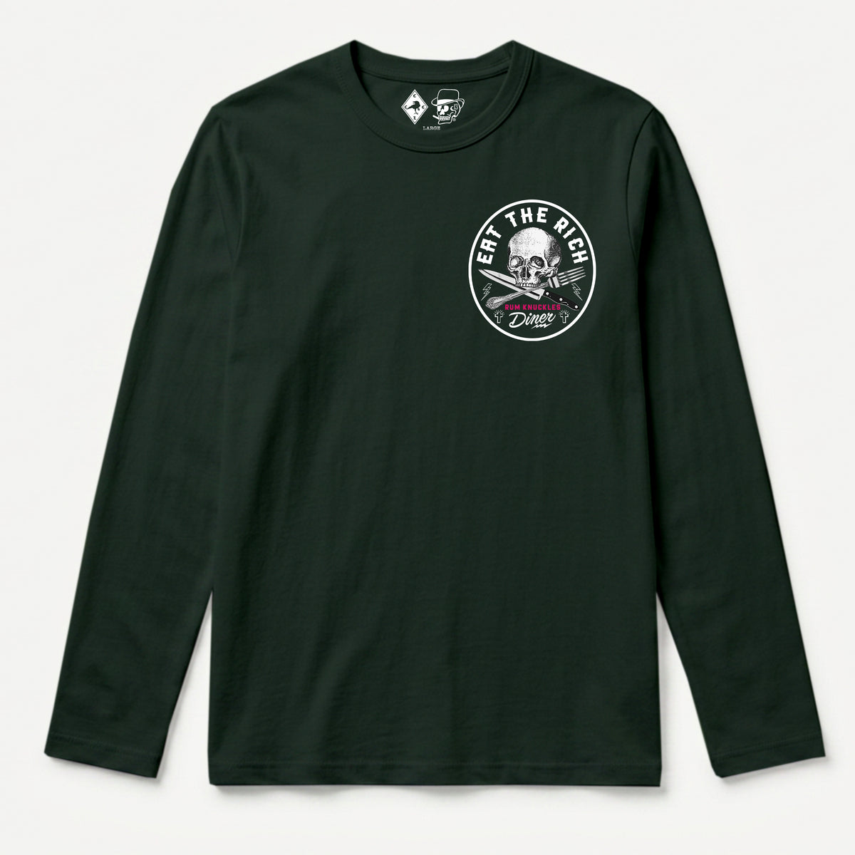 RUM KNUCKLES EAT THE RICH Long Sleeve Tee - Forest Green - front