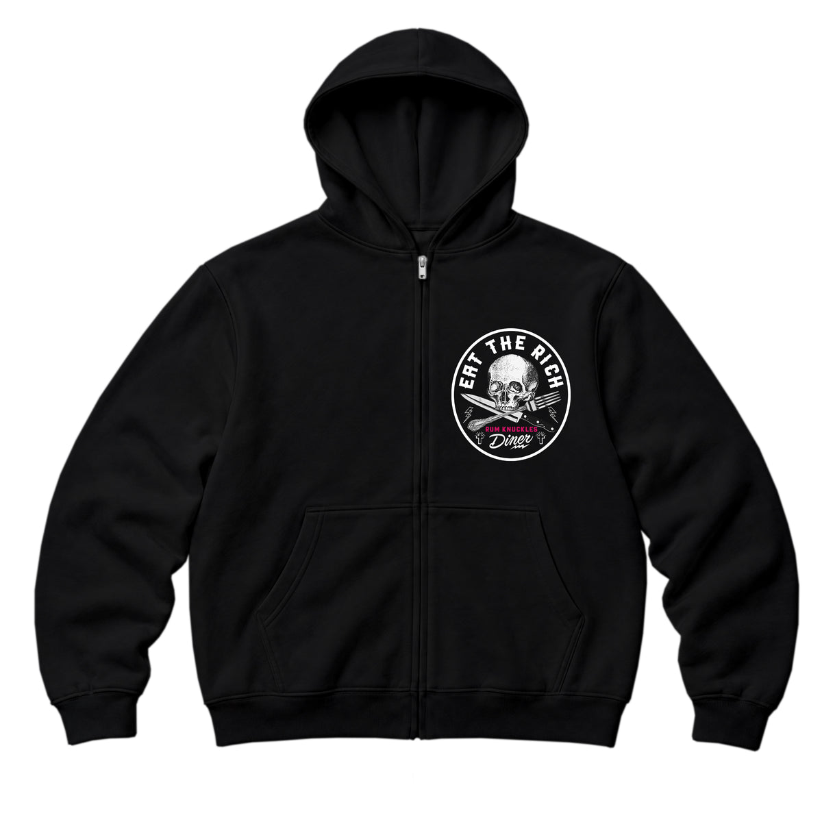 RUM KNUCKLES EAT THE RICH Zip Hoodie - Black - front