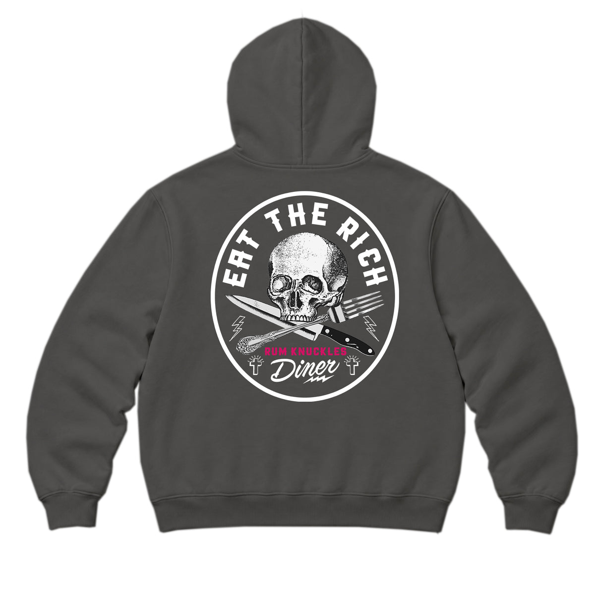RUM KNUCKLES EAT THE RICH Zip Hoodie - Charcoal - back
