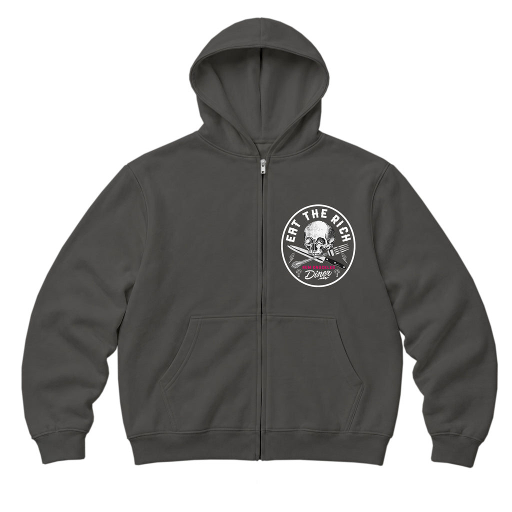 RUM KNUCKLES EAT THE RICH Zip Hoodie - Charcoal - front
