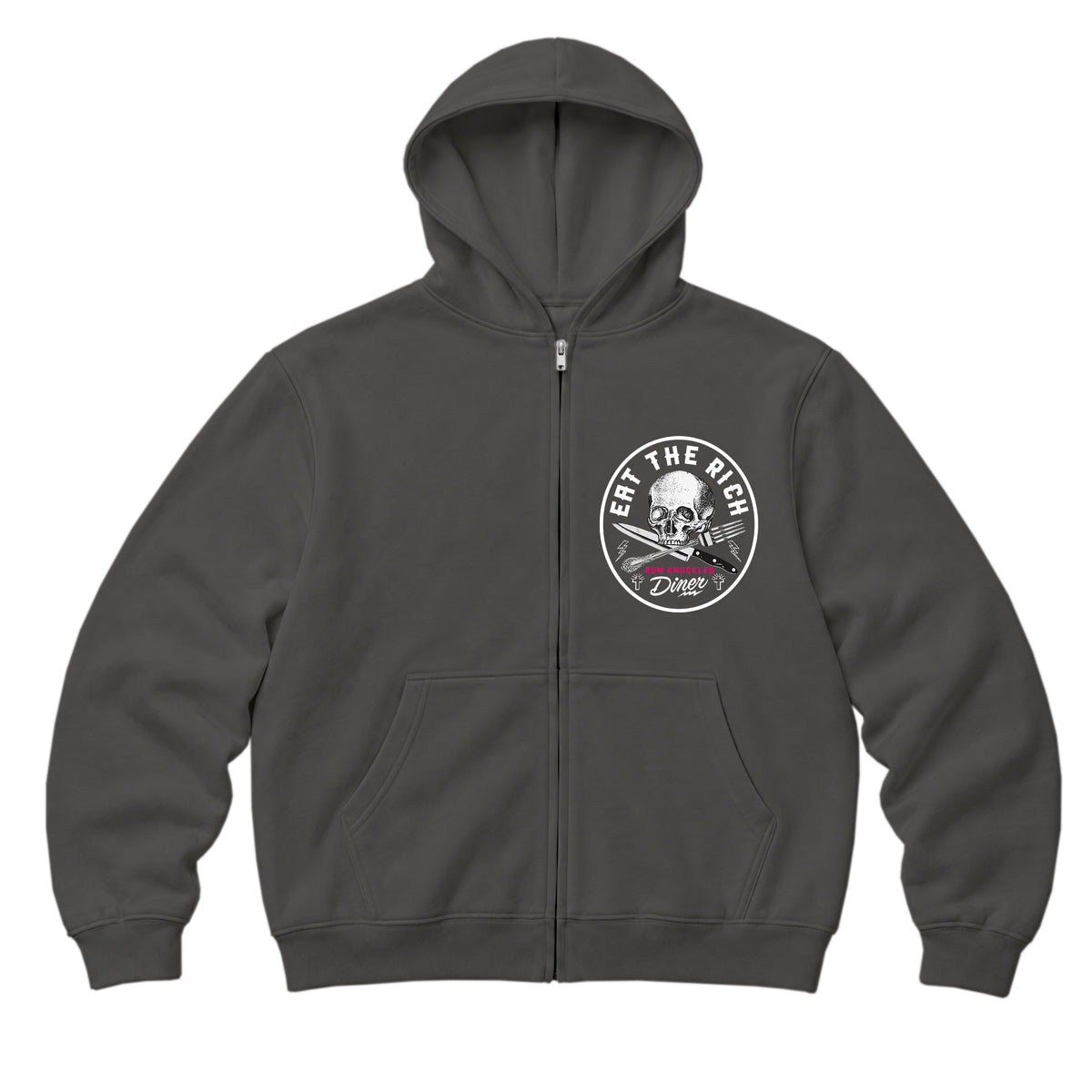 RUM KNUCKLES EAT THE RICH Zip Hoodie - Charcoal - front