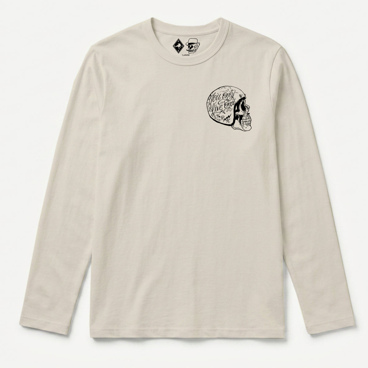 RUM KNUCKLES LIVE ONCE Long Sleeve Tee - Ecru - front