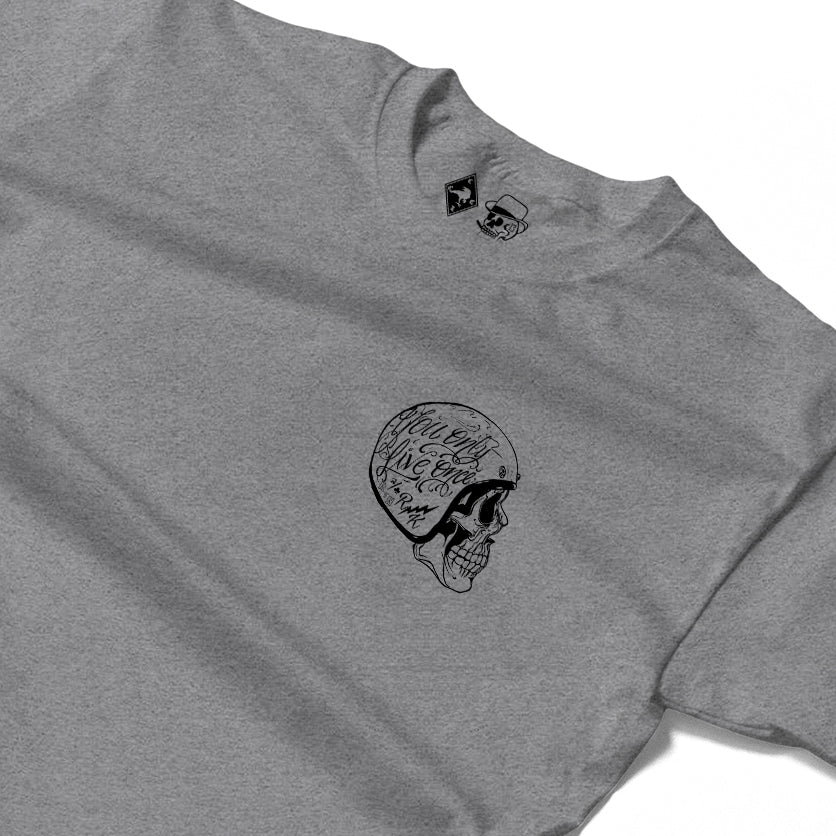 RUM KNUCKLES LIVE ONCE Long Sleeve Tee - Heather Grey - detail