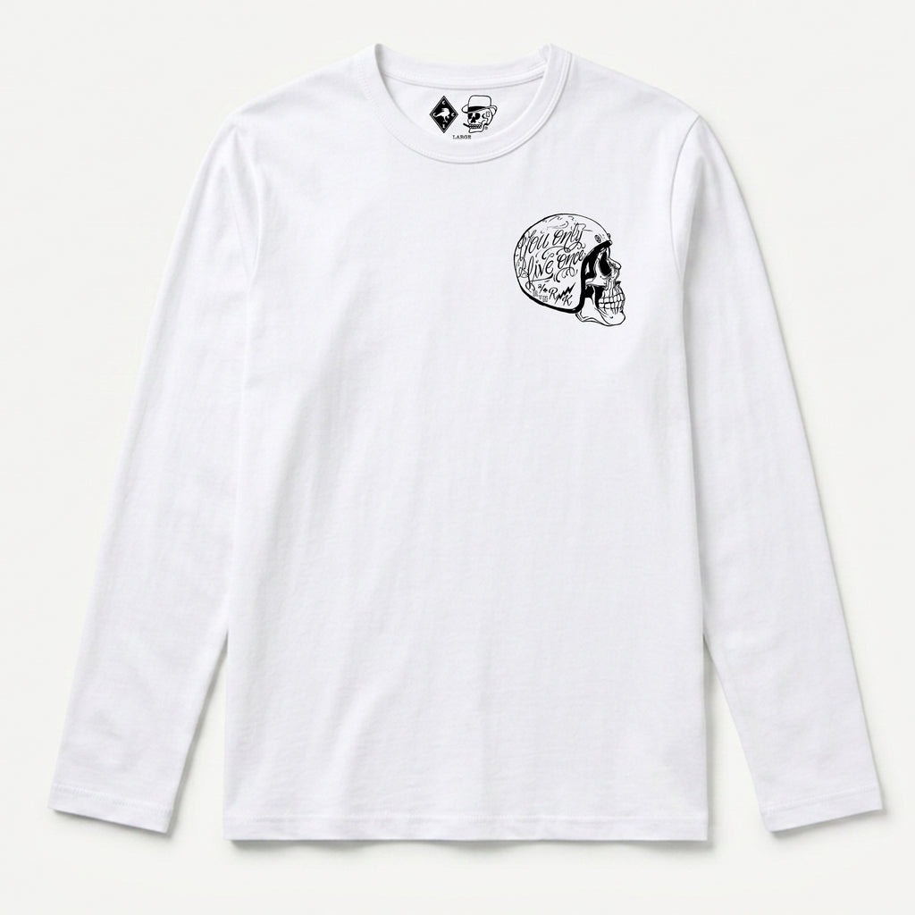 RUM KNUCKLES LIVE ONCE Long Sleeve Tee - White - front