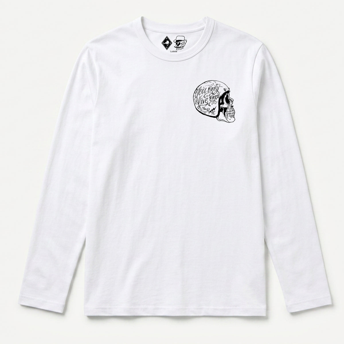 RUM KNUCKLES LIVE ONCE Long Sleeve Tee - White - front