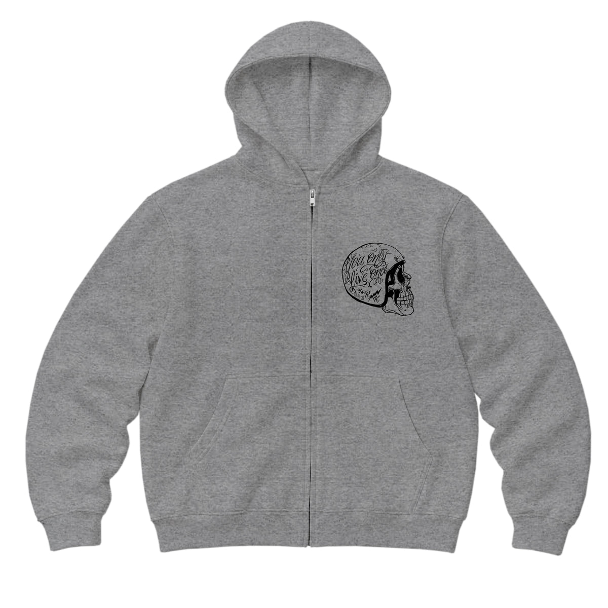 RUM KNUCKLES LIVE ONCE Zip Hoodie - Heather Grey - front