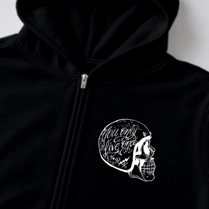 RUM KNUCKLES LIVE ONCE Zip Hoodie - Black - detail