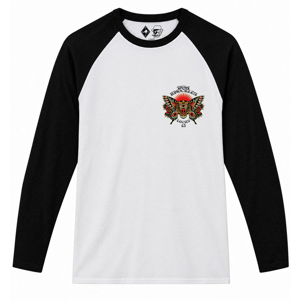 RUM KNUCKLES BUTTERFLY TIGER Baseball Tee - White/Black - front