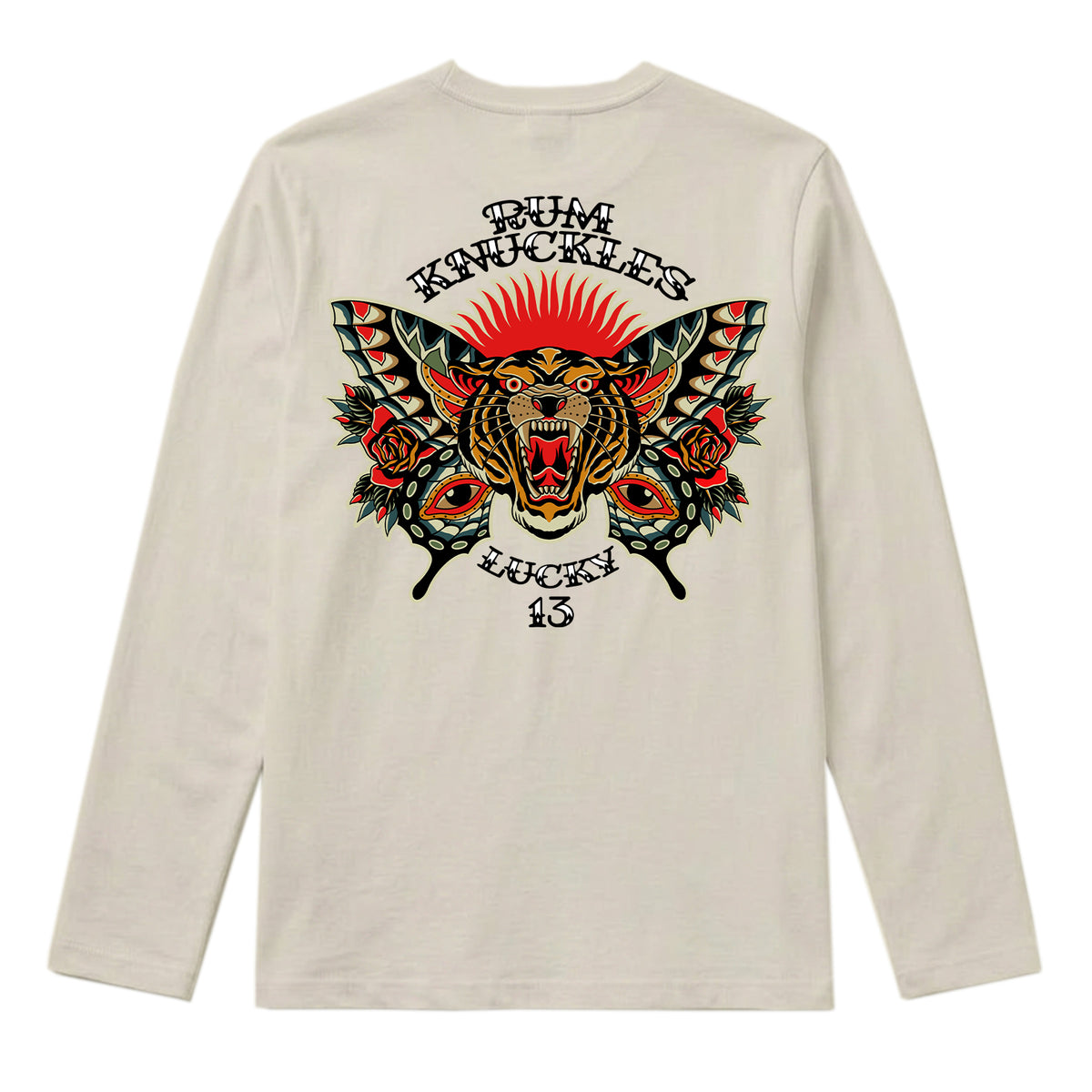 RUM KNUCKLES BUTTERFLY TIGER Long Sleeve Tee - Ecru - back