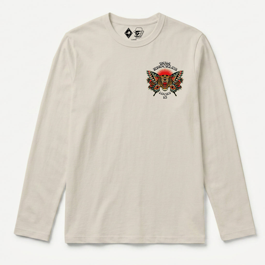 RUM KNUCKLES BUTTERFLY TIGER Long Sleeve Tee - Ecru - front
