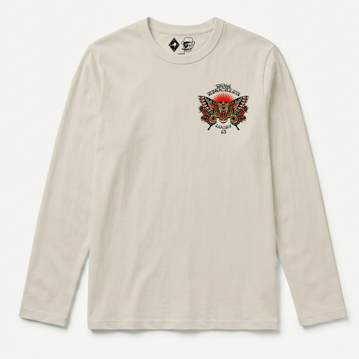 RUM KNUCKLES BUTTERFLY TIGER Long Sleeve Tee - Ecru - front
