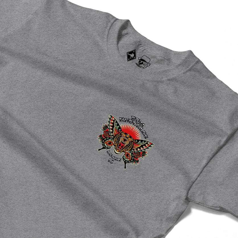 RUM KNUCKLES BUTTERFLY TIGER Long Sleeve Tee - Heather Grey - detail