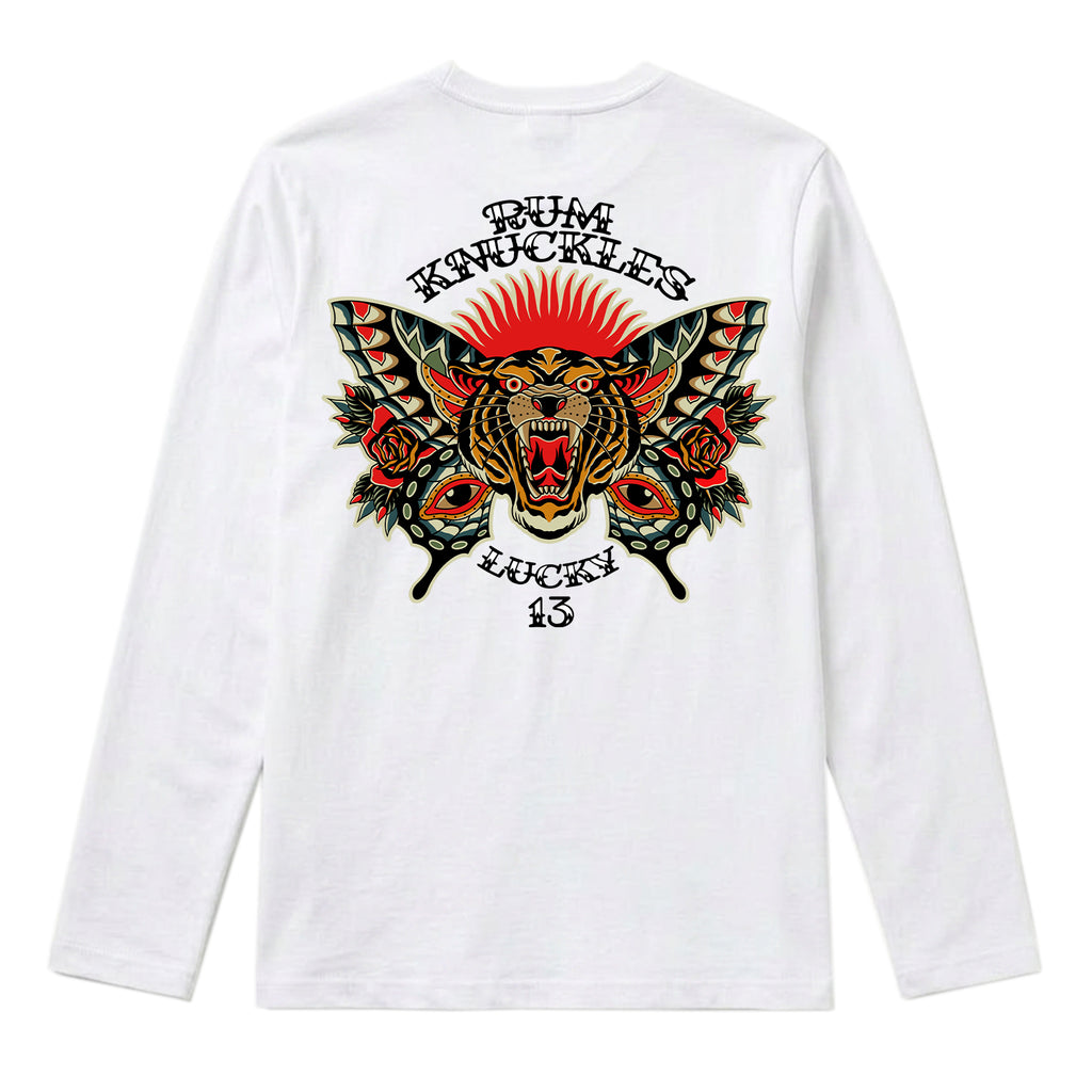 RUM KNUCKLES BUTTERFLY TIGER Long Sleeve Tee - White - back