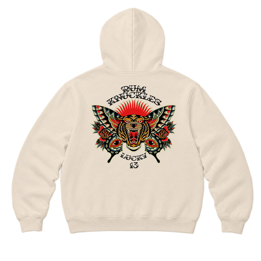 RUM KNUCKLES BUTTERFLY TIGER Zip Hoodie - Ecru - back