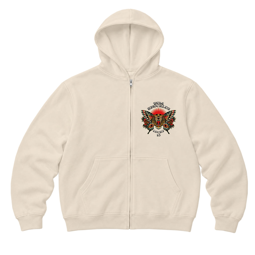 RUM KNUCKLES BUTTERFLY TIGER Zip Hoodie - Ecru - front