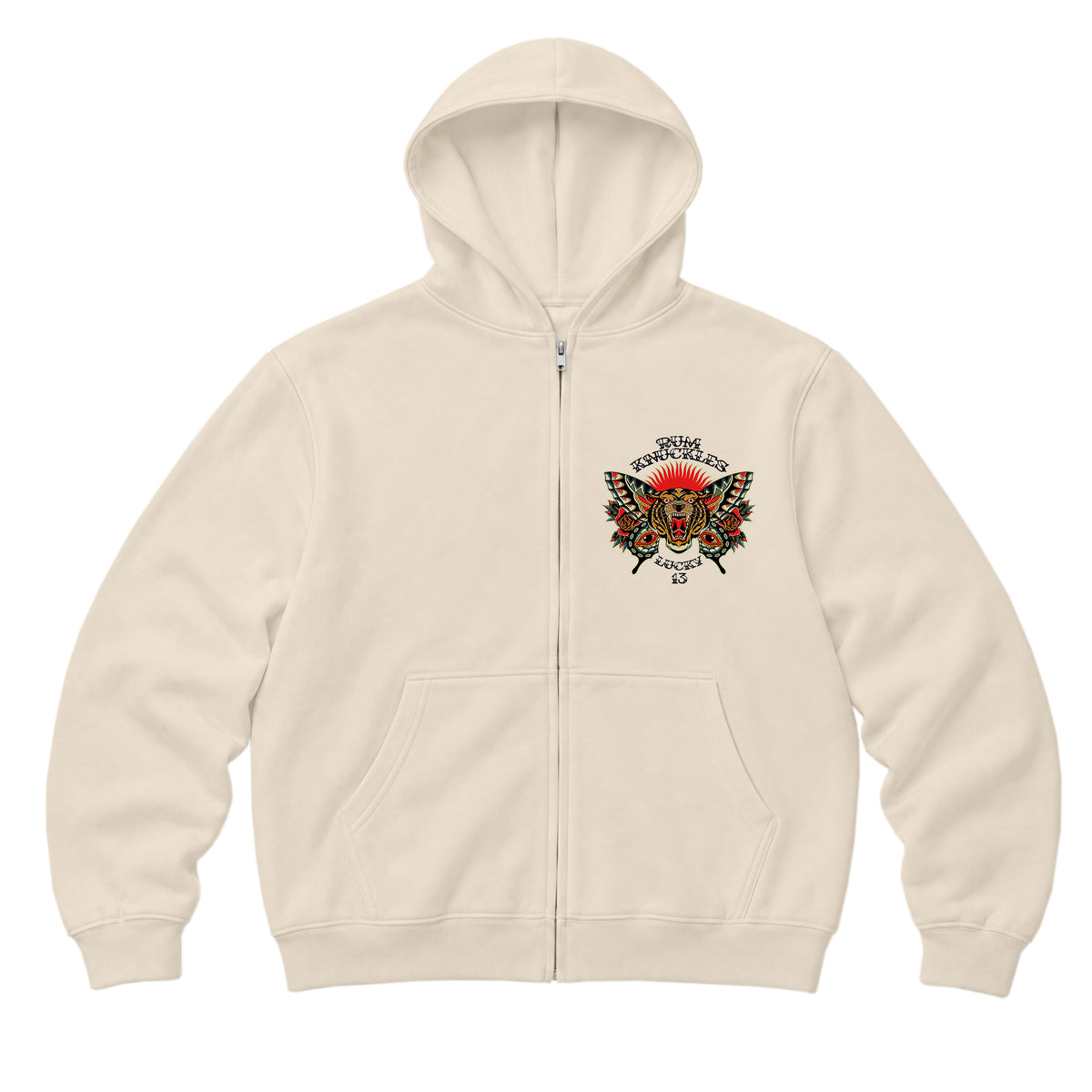 RUM KNUCKLES BUTTERFLY TIGER Zip Hoodie - Ecru - front