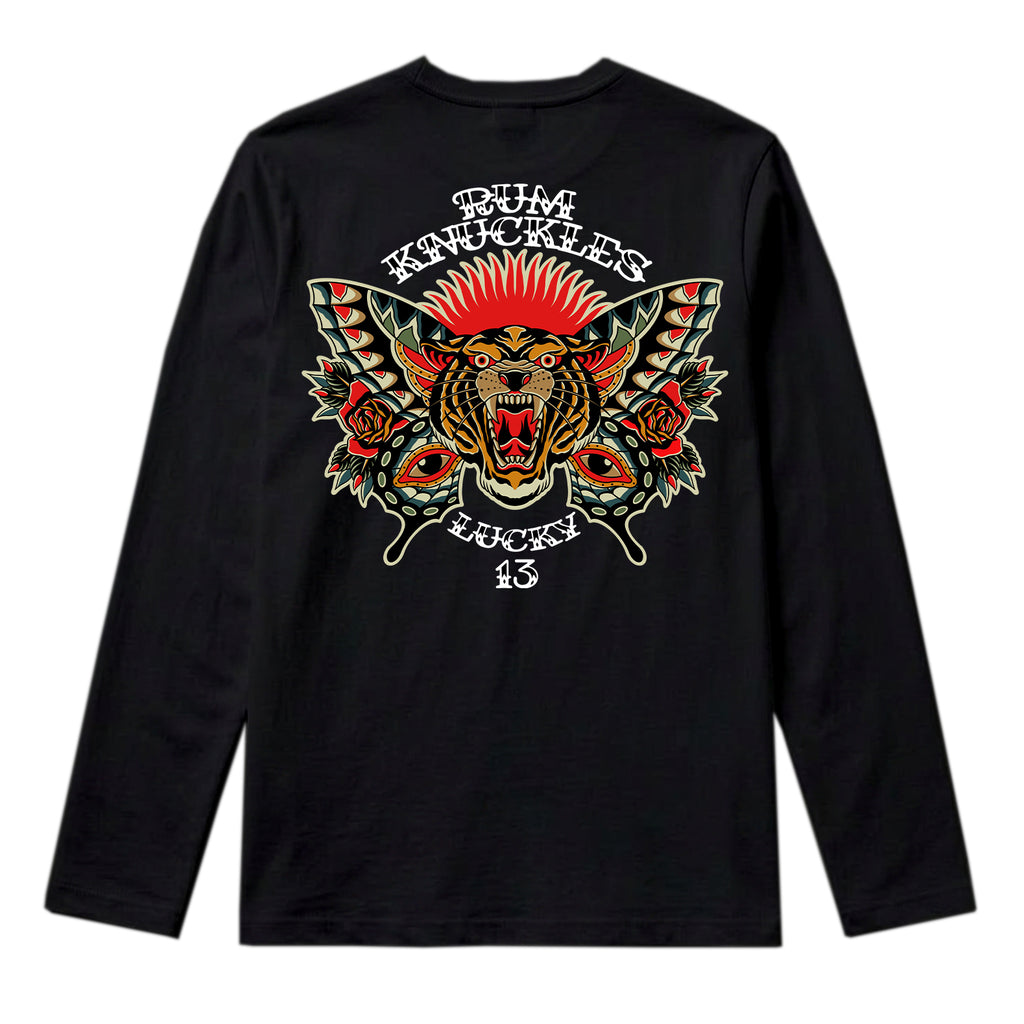 RUM KNUCKLES BUTTERFLY TIGER Long Sleeve Tee - Black - back