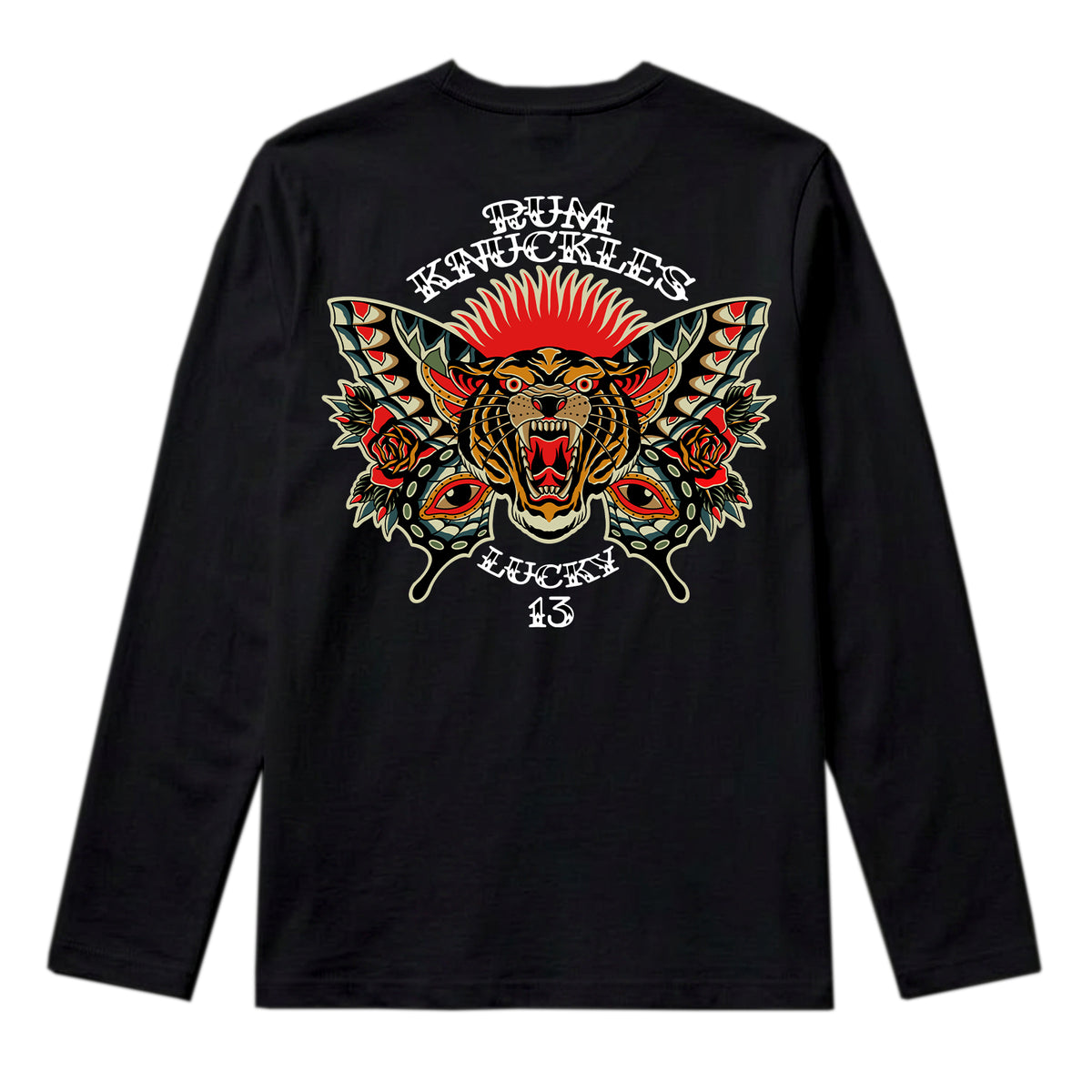 RUM KNUCKLES BUTTERFLY TIGER Long Sleeve Tee - Black - back