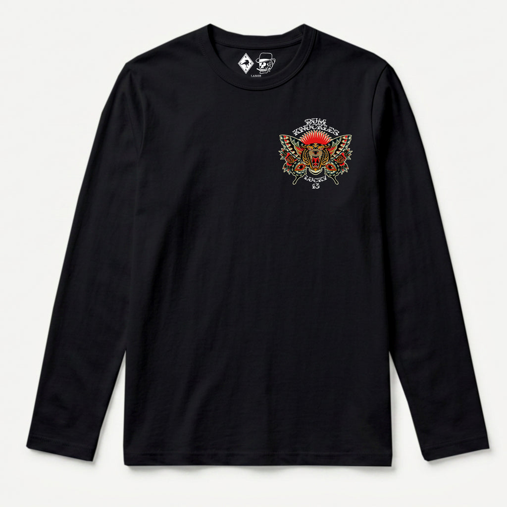RUM KNUCKLES BUTTERFLY TIGER Long Sleeve Tee - Black - front