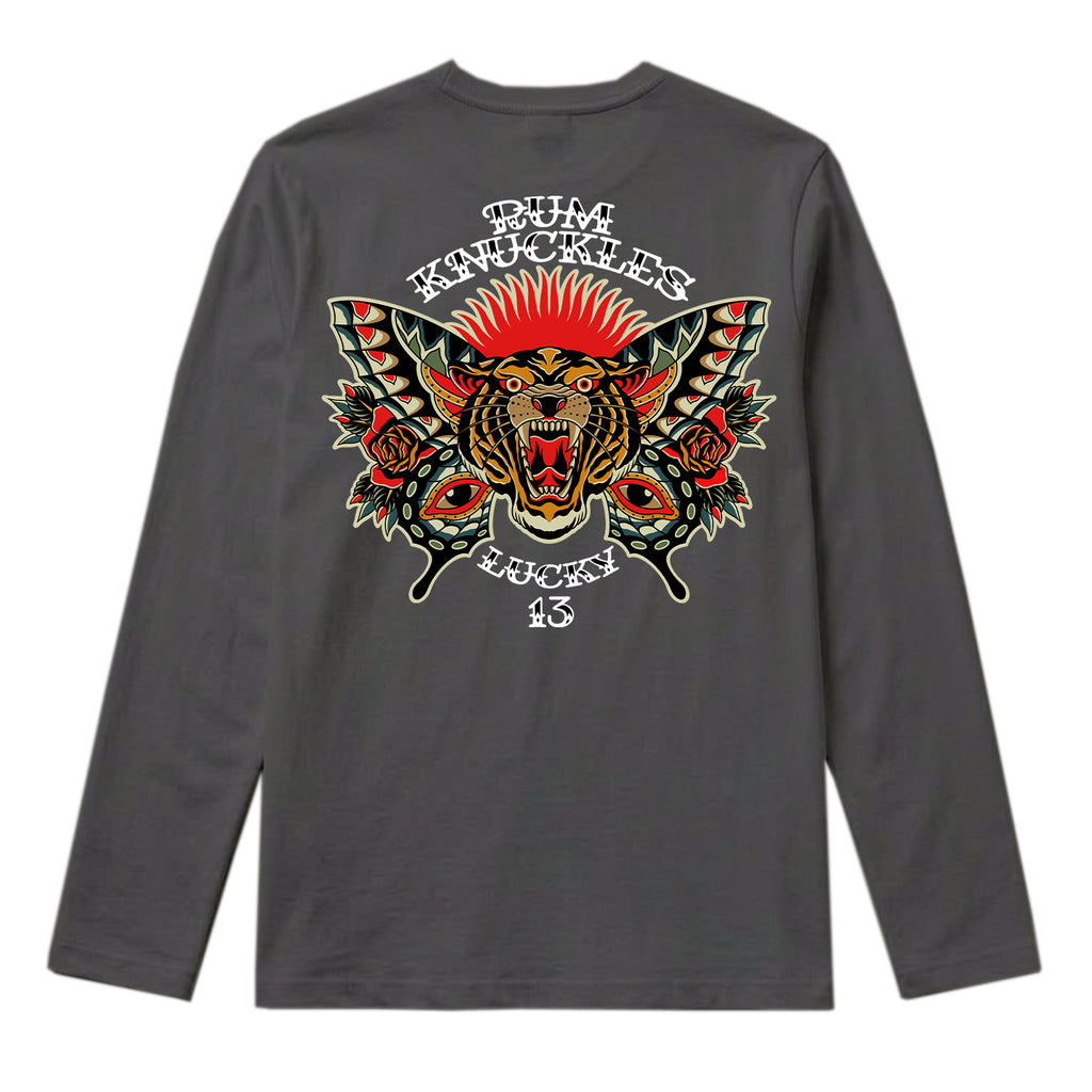 RUM KNUCKLES BUTTERFLY TIGER Long Sleeve Tee - Charcoal - back