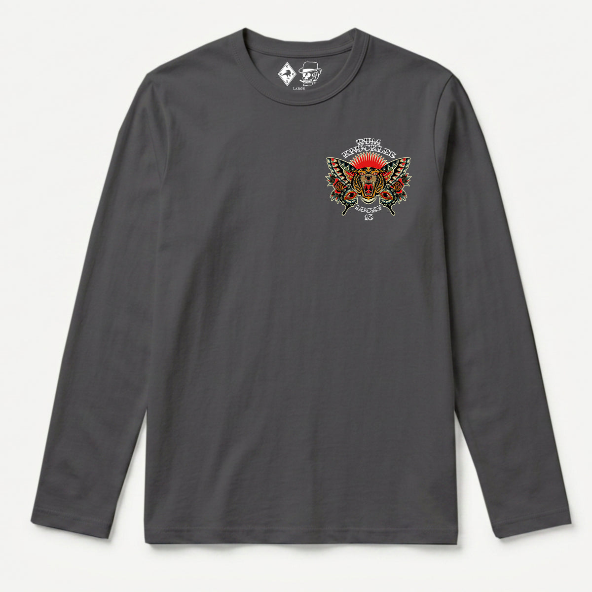 RUM KNUCKLES BUTTERFLY TIGER Long Sleeve Tee - Charcoal - front