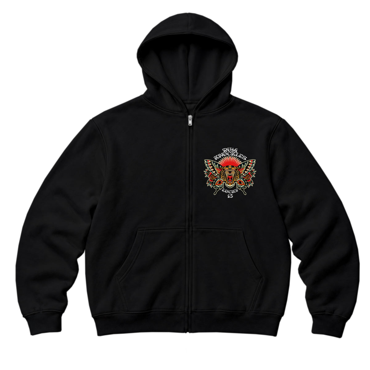 RUM KNUCKLES BUTTERFLY TIGER Zip Hoodie - Black - front