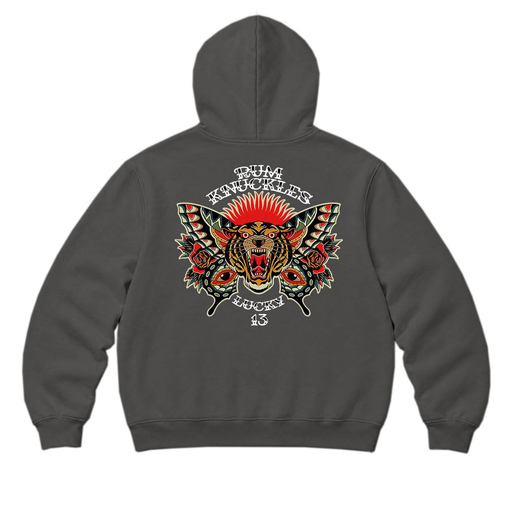 RUM KNUCKLES BUTTERFLY TIGER Zip Hoodie - Charcoal - back