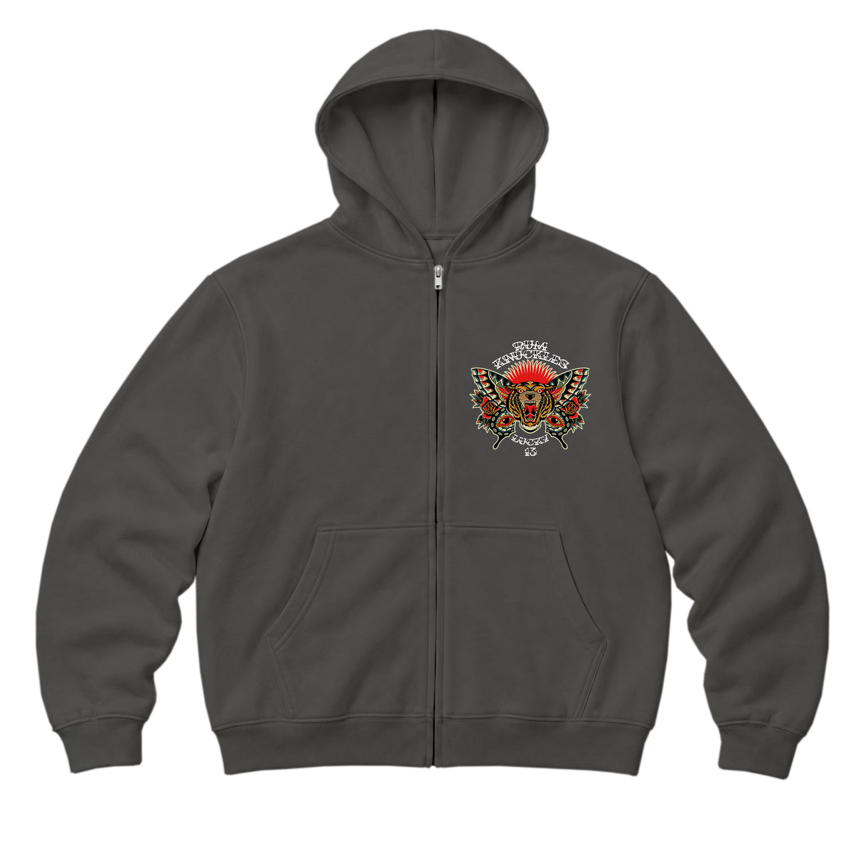 RUM KNUCKLES BUTTERFLY TIGER Zip Hoodie - Charcoal - front