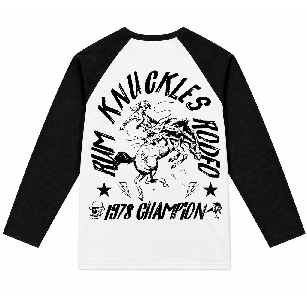 RUM KNUCKLES RK RODEO Baseball Tee - White/Black - back