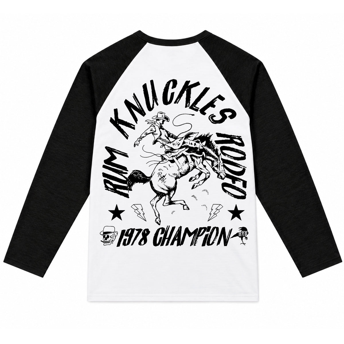 RUM KNUCKLES RK RODEO Baseball Tee - White/Black - back